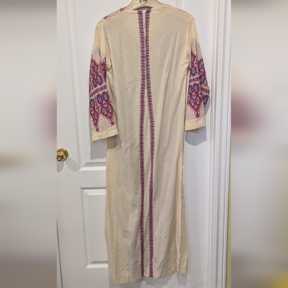 Greek Handmade Patterned Dress with Red and Blue Accents - Picture 3 of 13